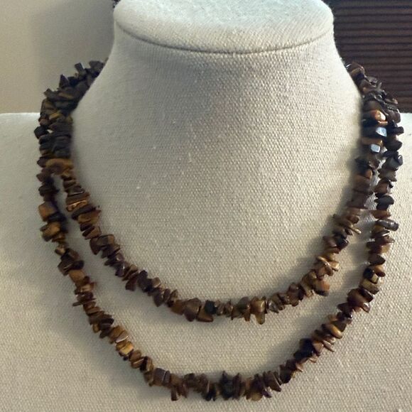 Set of Tigereye Chip Long Necklace & Matching Stretch bracelet. - Picture 2 of 7